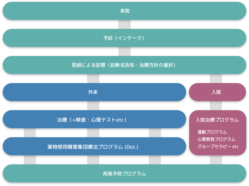 「薬物使用障害」の治療の流れ図